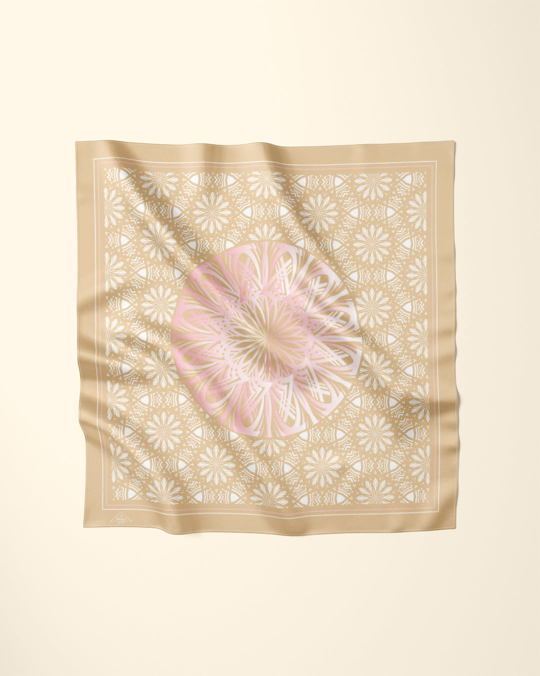 GLOWING Mandala Designer Silk Scarf Gold Pink by Alesia Chaika