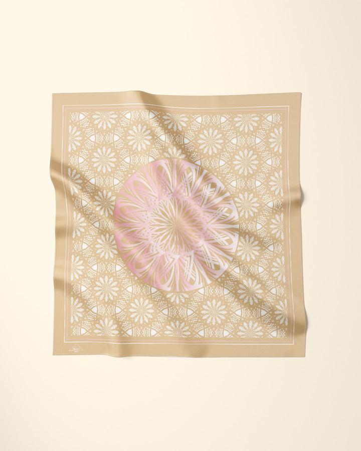 GLOWING Mandala Designer Silk Scarf Gold Pink by Alesia Chaika