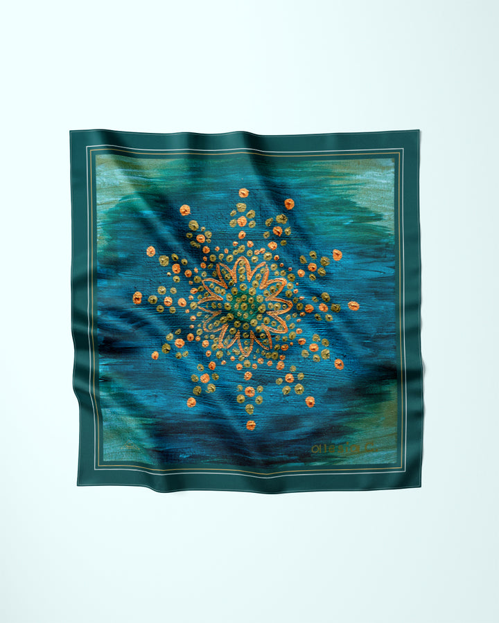 GOLD EMERALD GREEN MANDALA Designer Silk Scarf Art A Porte by Alesia Chaika