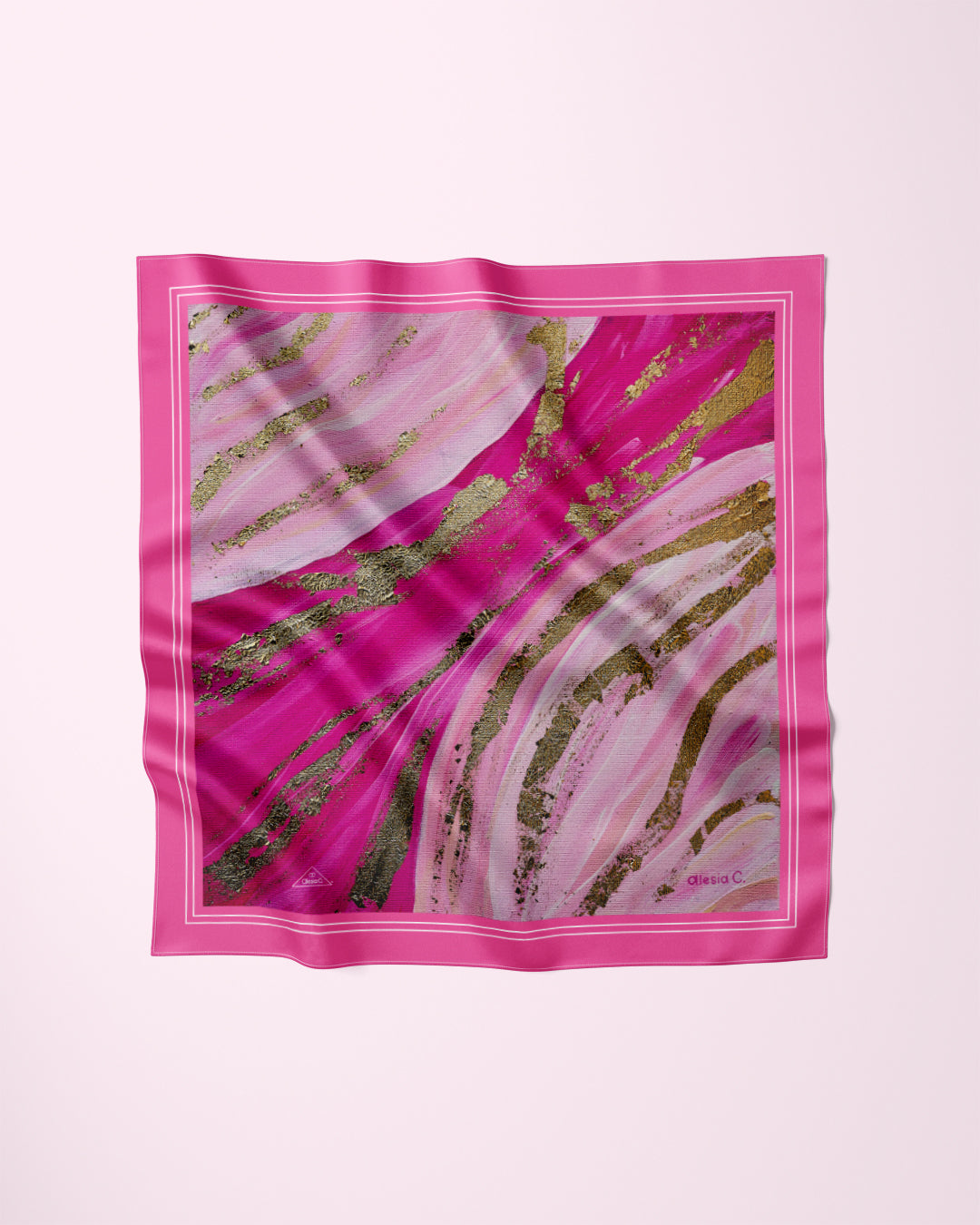 Gold Leaf Abstract Pink Silk Pocket Square by Alesia Chaika