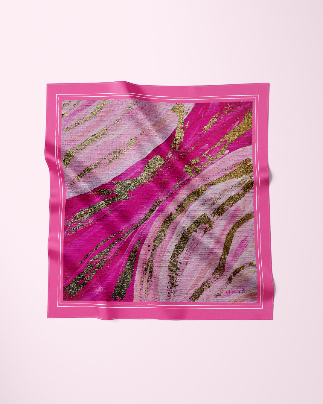 Gold Leaf Abstract Pink Silk Pocket Square by Alesia Chaika