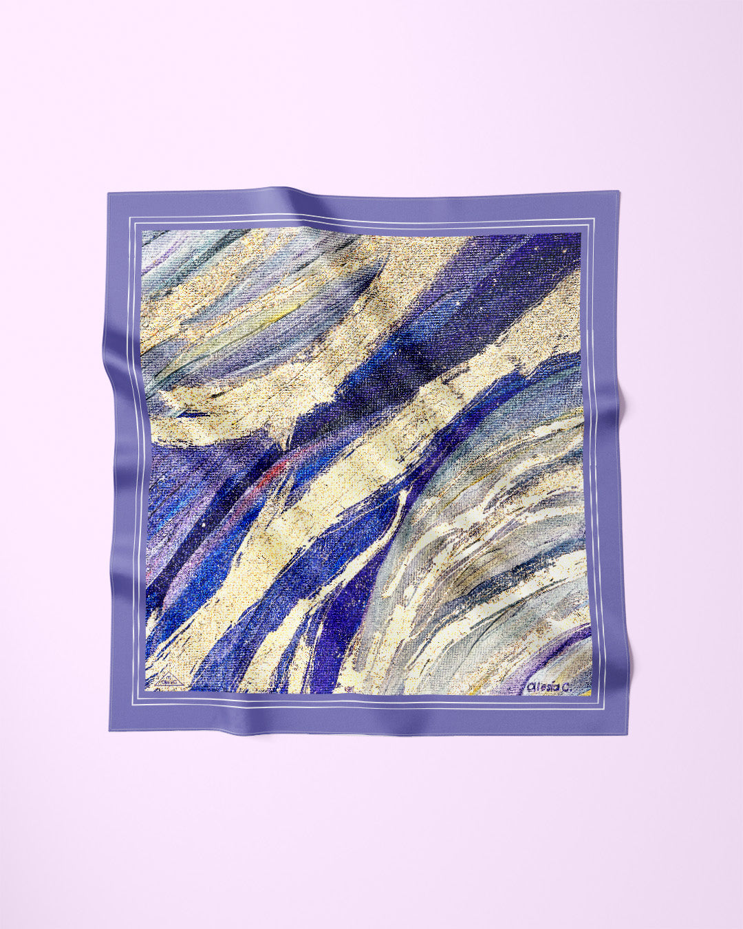 Gold Way Gold Purple Silk Pocket Square by Alesia Chaika