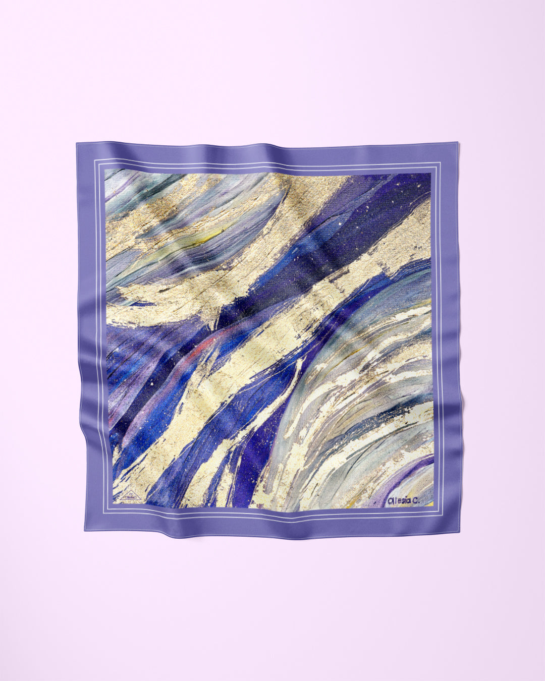 PURPLE WAY Abstract 100% Silk Scarf In  Gold Lavender Art A Porte by Alesia Chaika AlesiaC.com