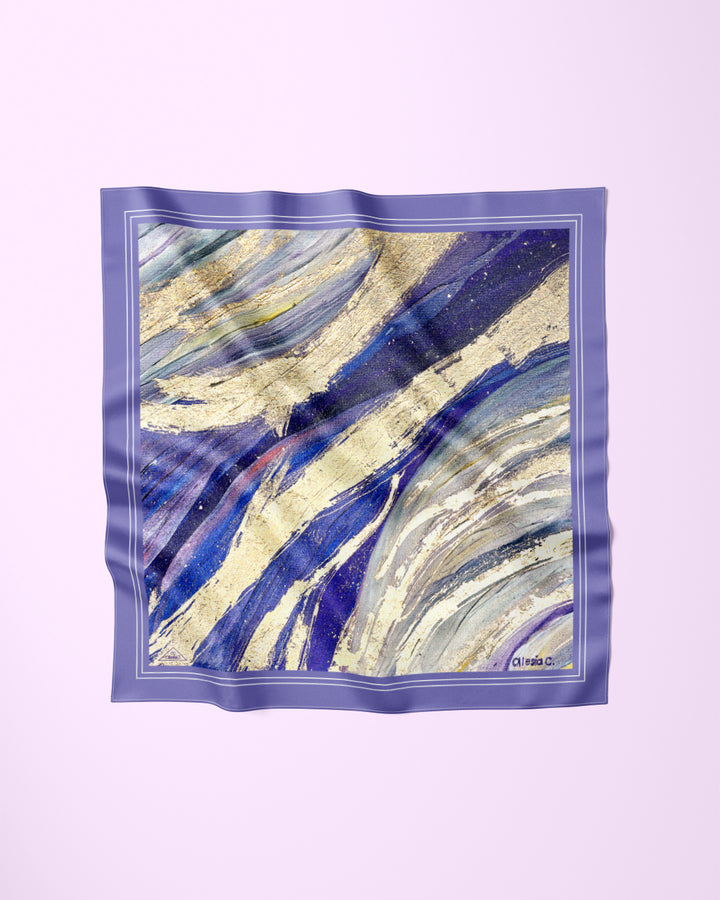 PURPLE WAY Abstract 100% Silk Scarf In  Gold Lavender Art A Porte by Alesia Chaika AlesiaC.com