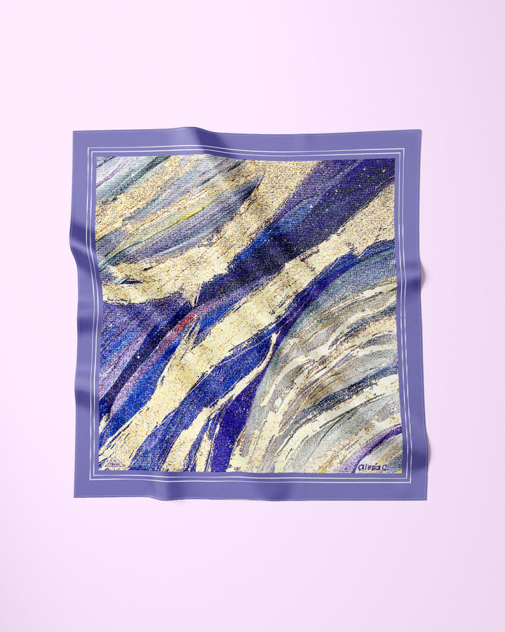 PURPLE WAY Abstract Gold Purple Designer Silk Scarf Art A Porte by Alesia Chaika