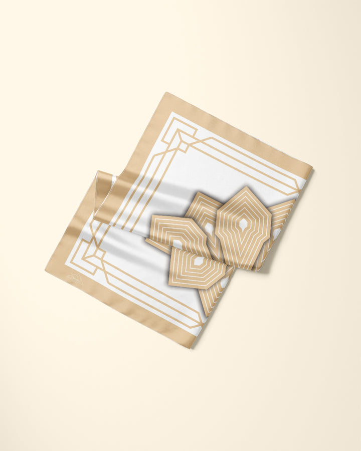 GOLD WHITE SUMATRA Mandala Designer Silk Pocket Square 12x12 by Alesia Chaika