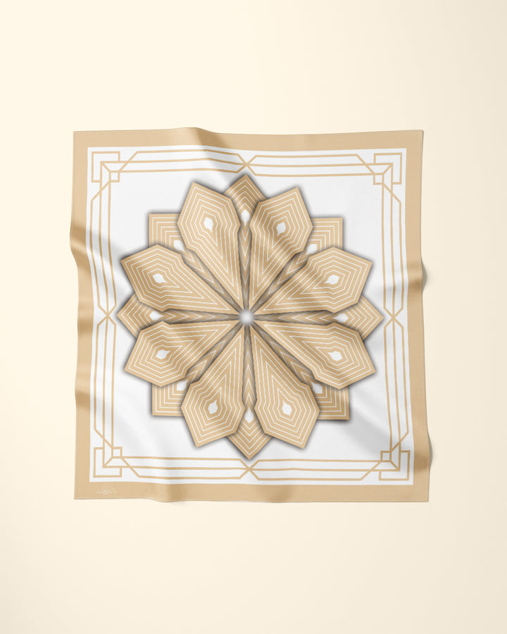 GOLD WHITE SUMATRA Mandala Designer Silk Pocket Square 12x12 by Alesia Chaika