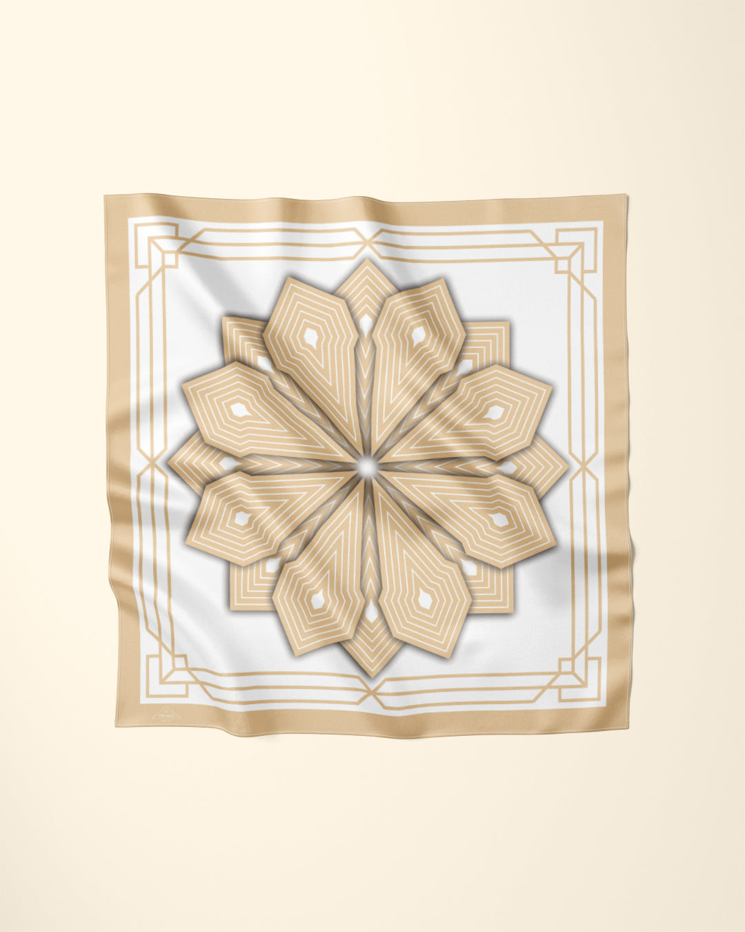 GOLD WHITE SUMATRA Mandala Designer Silk Scarf by Alesia Chaika