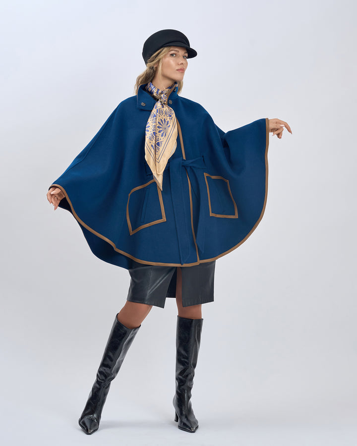 SERENITY Mandala Designer Silk Scarf – Gold Navy Blue – Hand-Rolled Edges – Multiple Sizes