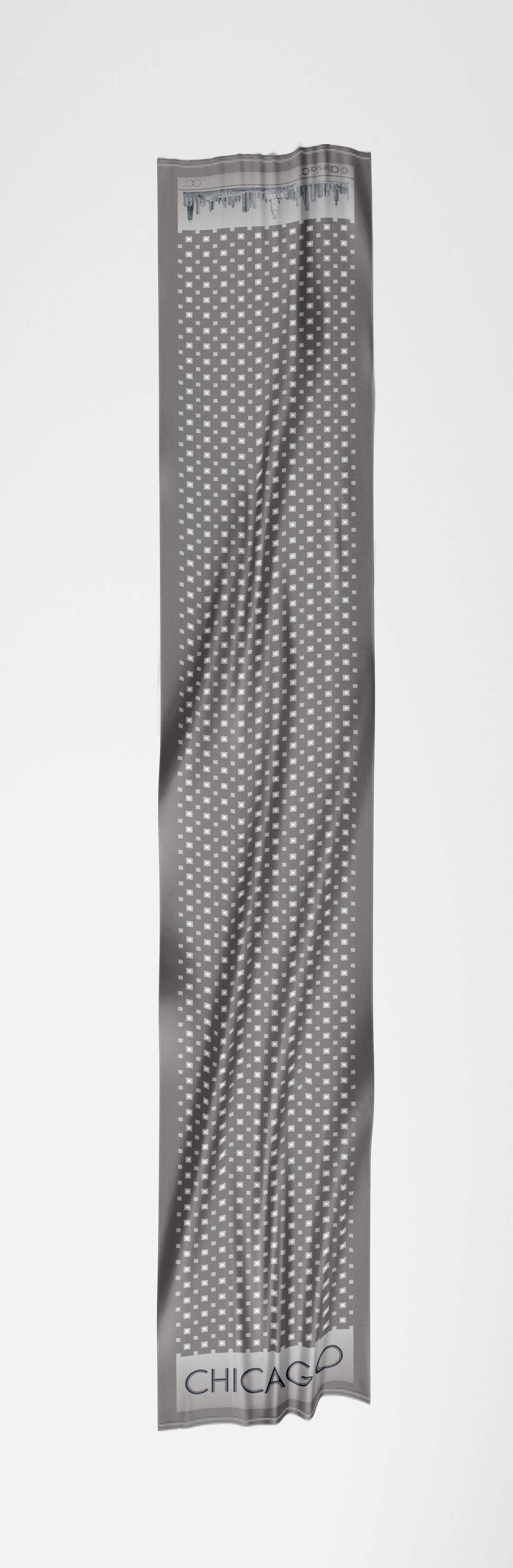 Chicago Harbor Lighthouse Skyline Double-Sided Silk Scarf – Long Rectangle – Gray and White