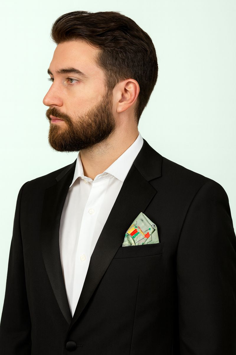 Griffin Museum of Science and Industry, Innovation And Science Flow, Orange White Green, for Men, 100% Silk Pocket Square by Chicago Artist Alesia Chaika, AlesiaC.com