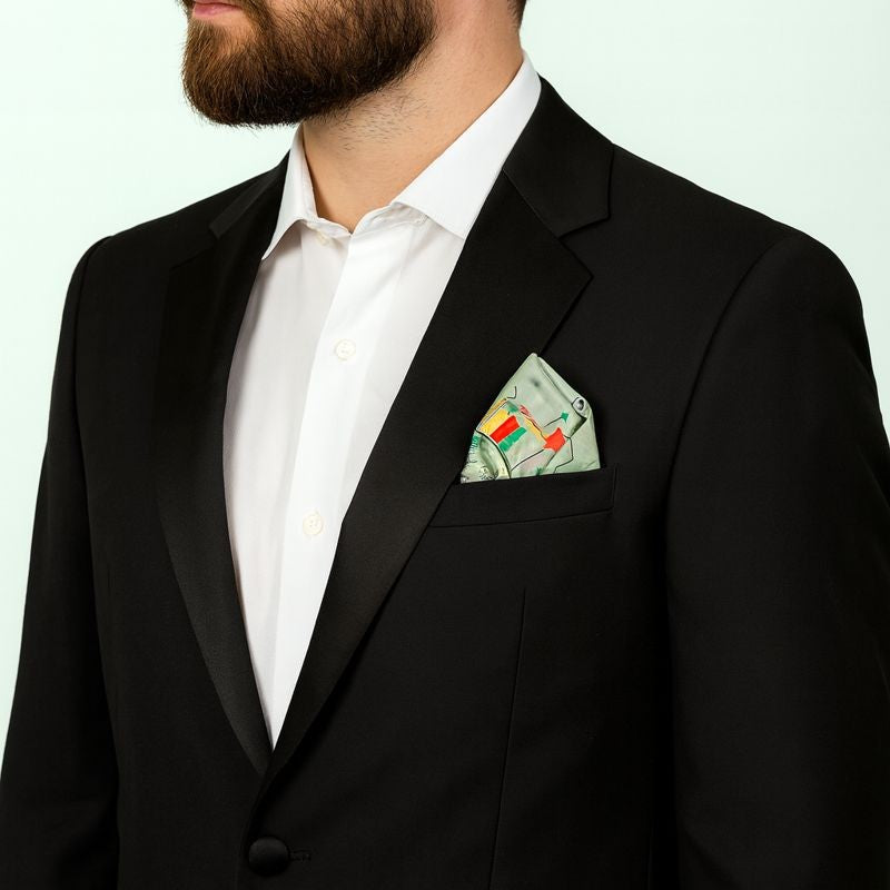 Innovation Flow Sage Green Black Silk Pocket Square 12"×12" by Alesia Chaika