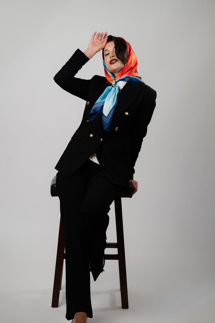 How To Tie A Head Silk Scarf With Scarf Ring and Blazer by Alesia Chaika AlesiaC.com