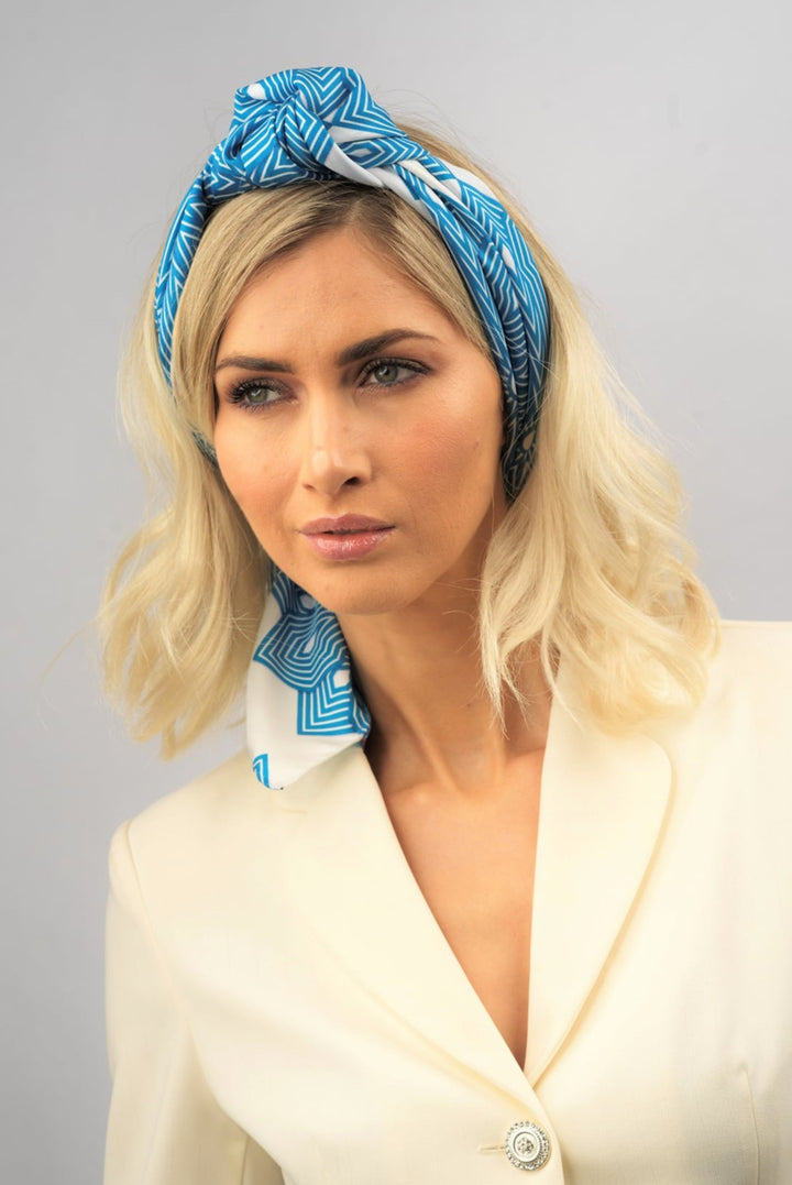 SNOWFLAKES Mandala 100% Silk Square Scarf in Blue White
