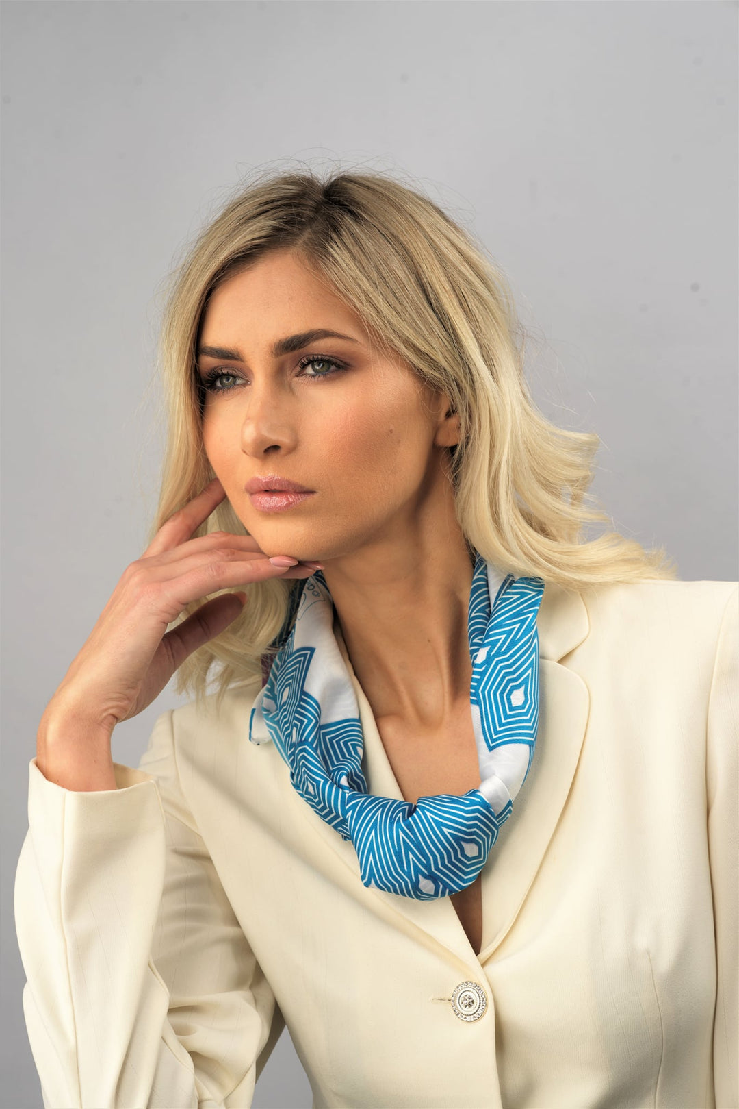 SNOWFLAKES Mandala 100% Silk Square Scarf in Blue White