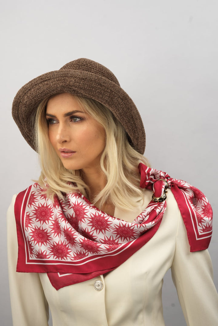 WISDOM Mandala Silk Square Scarf in Burgundy White – Multiple Sizes by Alesia Chaika