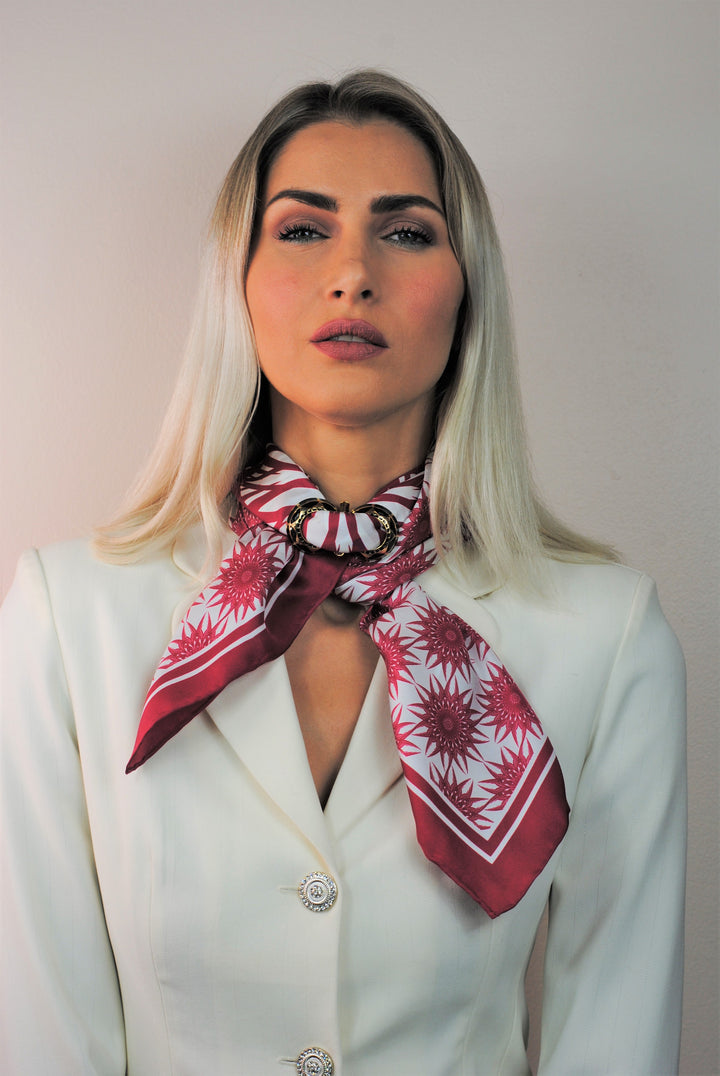 WISDOM Mandala Silk Square Scarf in Burgundy White – Multiple Sizes by Alesia Chaika