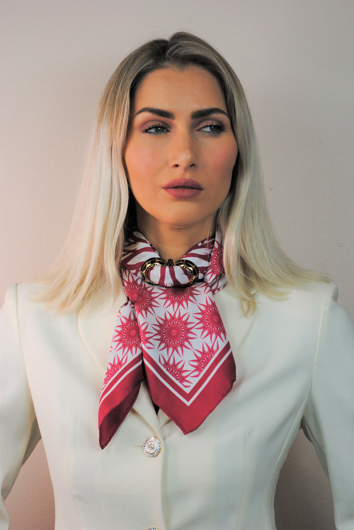 WISDOM Mandala Silk Square Scarf in Burgundy White – Multiple Sizes by Alesia Chaika