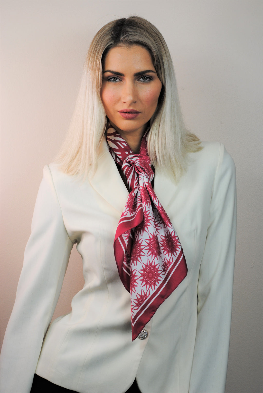 WISDOM Mandala Silk Square Scarf in Burgundy White – Multiple Sizes by Alesia Chaika