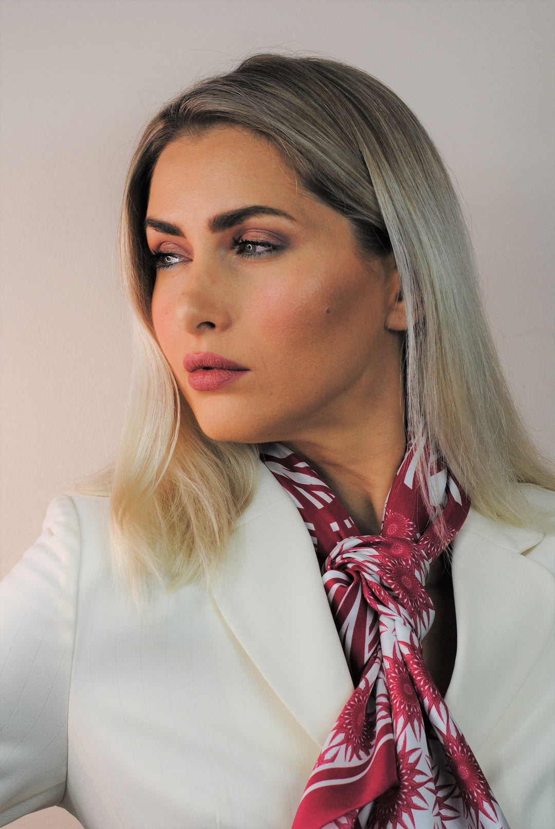 WISDOM Mandala Silk Square Scarf in Burgundy White – Multiple Sizes by Alesia Chaika