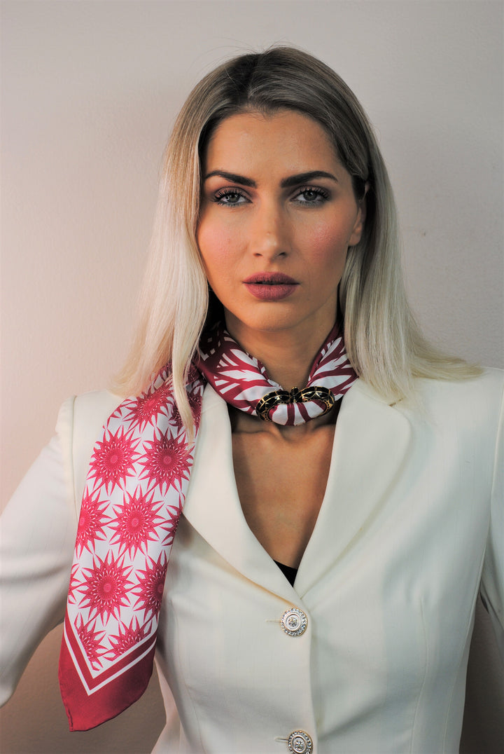 WISDOM Mandala Silk Square Scarf in Burgundy White – Multiple Sizes by Alesia Chaika