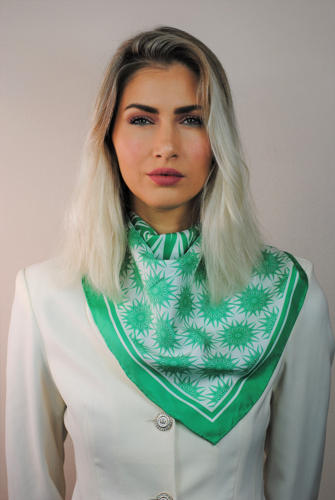 WISDOM Mandala Silk Square Scarf in Green White – Multiple Sizes by Alesia Chaika