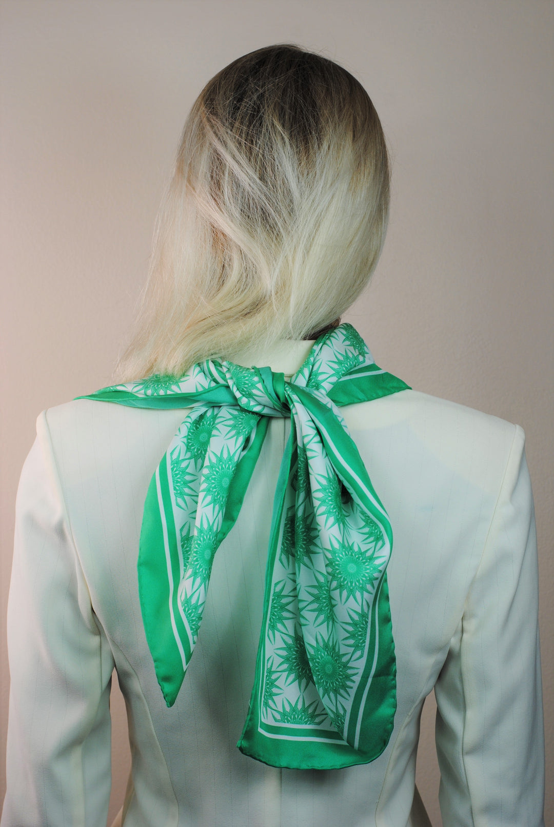 WISDOM Mandala Silk Square Scarf in Green White – Multiple Sizes by Alesia Chaika