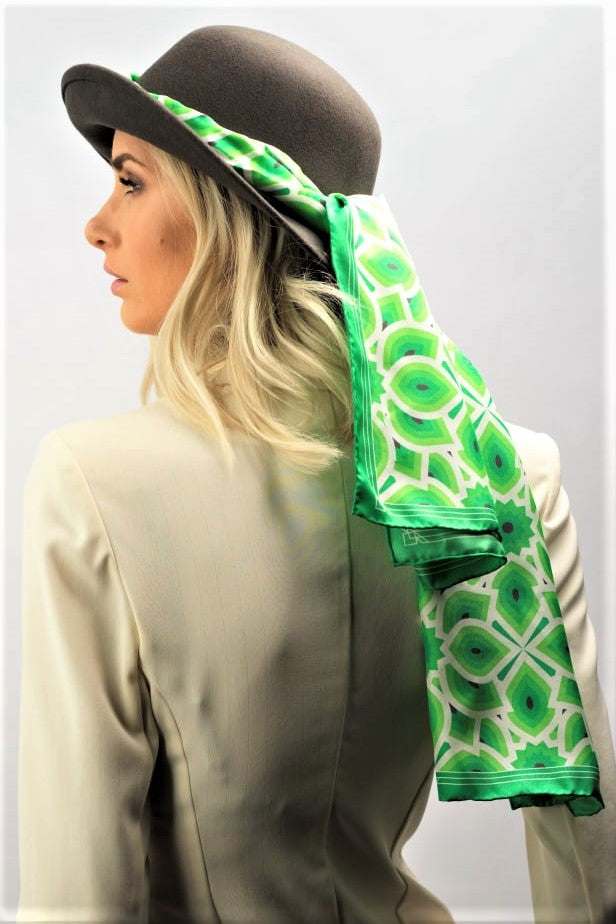 LOTUS Mandala Designer 100% Silk Long Scarf in Apple Green White