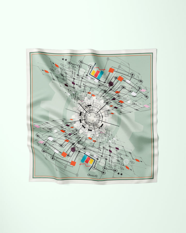 Innovation Flow Pure Silk Scarf - Sage Green - AI Era Collection