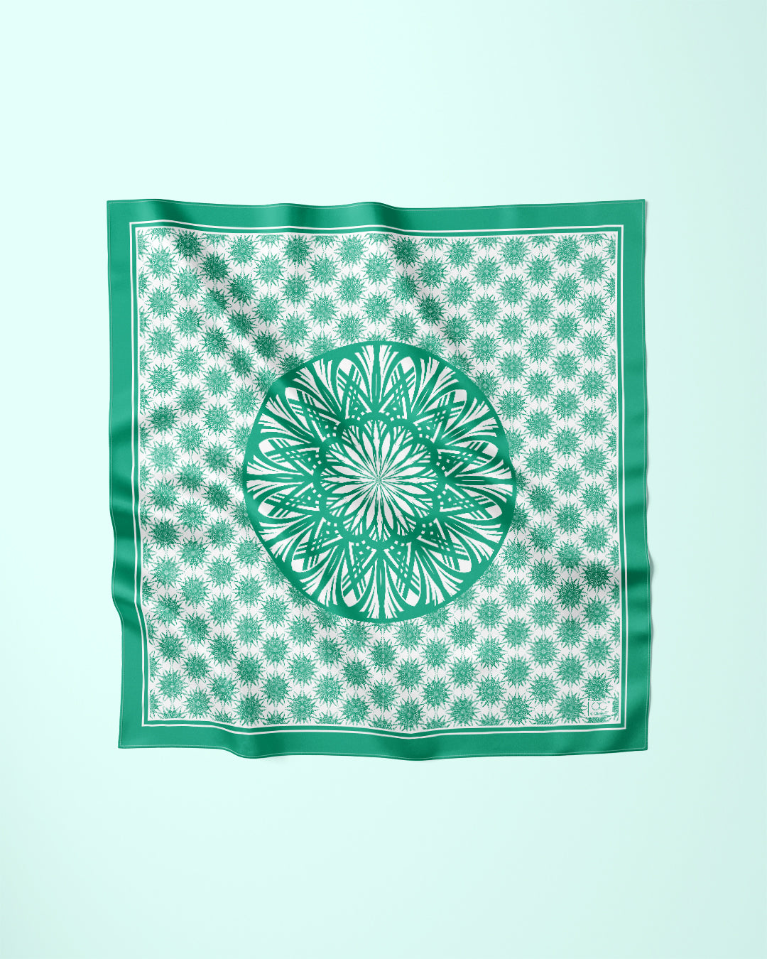 Kelly Green and White WISDOM Designer Pure Silk Scarf Alesia Chaika AlesiaC.com
