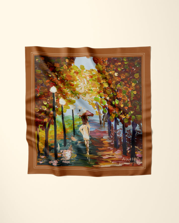 LADY GOLD FALL Gold Rust Brown Designer Silk Scarf Art A Porte by Alesia Chaika