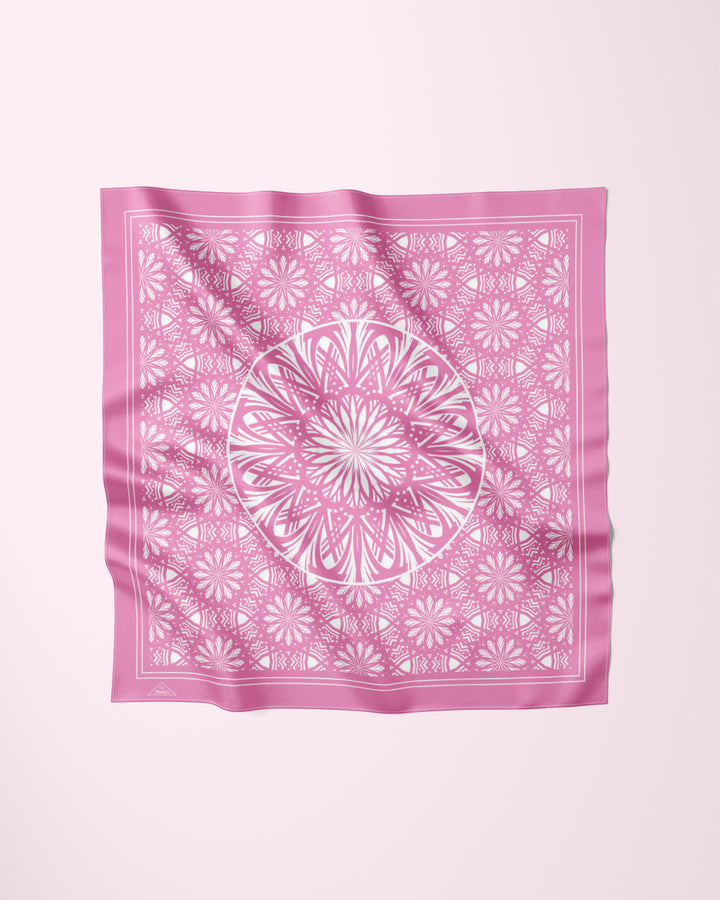 LIGHT PINK SERENITY Mandala Designer Silk Scarf Pink White by Alesia Chaika