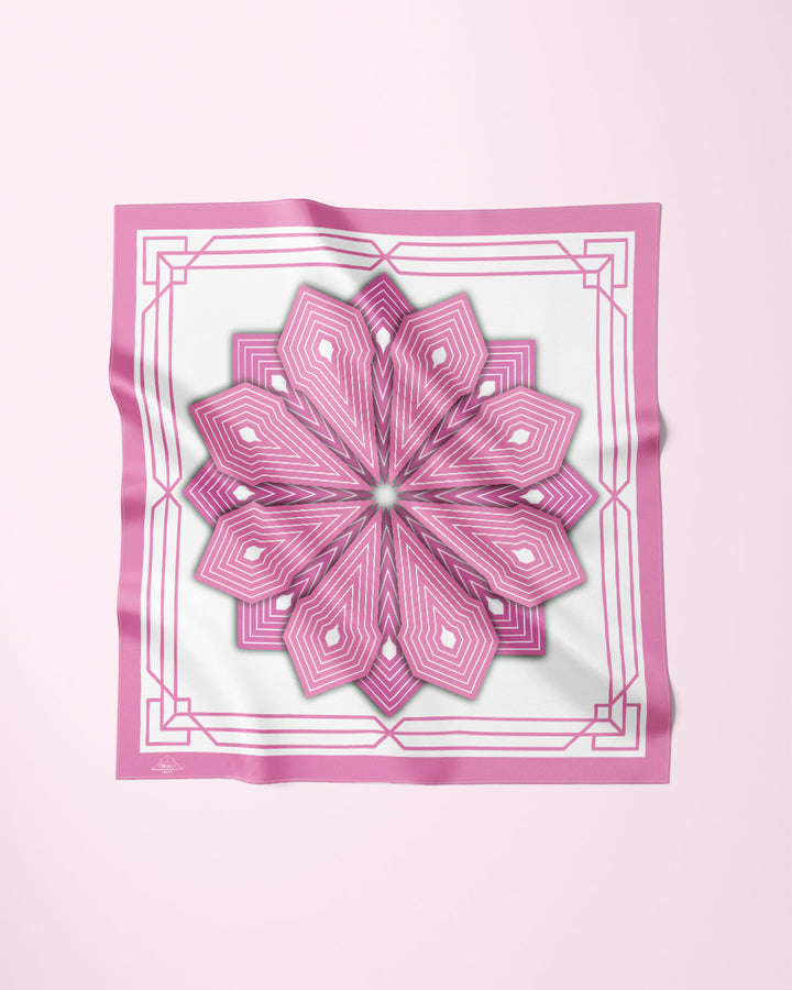 LIGHT PINK WHITE SUMATRA Mandala Designer Silk Scarf by Alesia Chaika