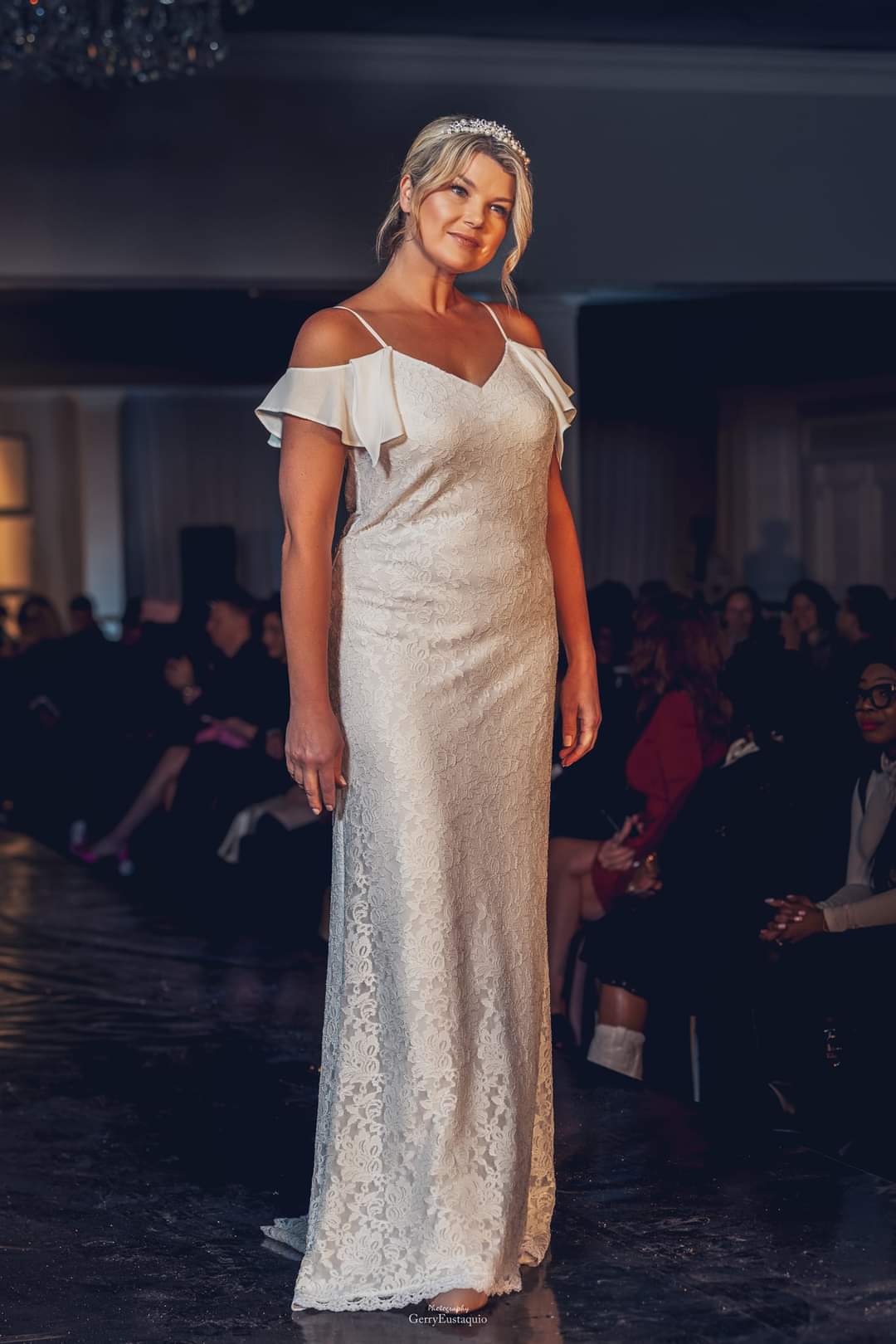 LORETTA Slip On Stretch Lace Fit and Flare Bridal Gown for Destination or Beach Wedding by Alesia C. AlesiaC.com