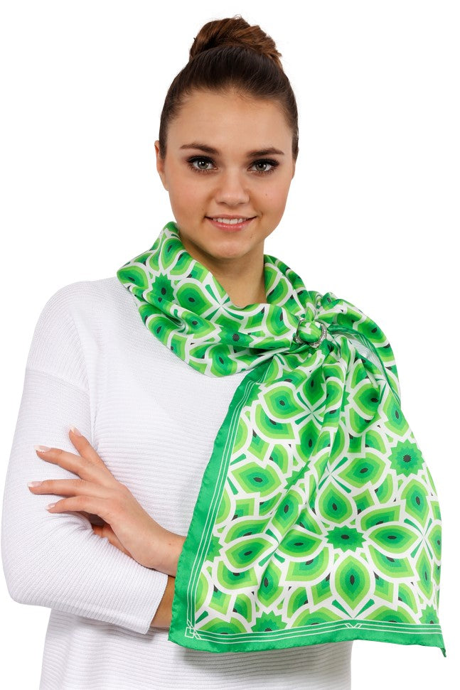 LOTUS Mandala 100% Silk Oblong Scarf in Green White