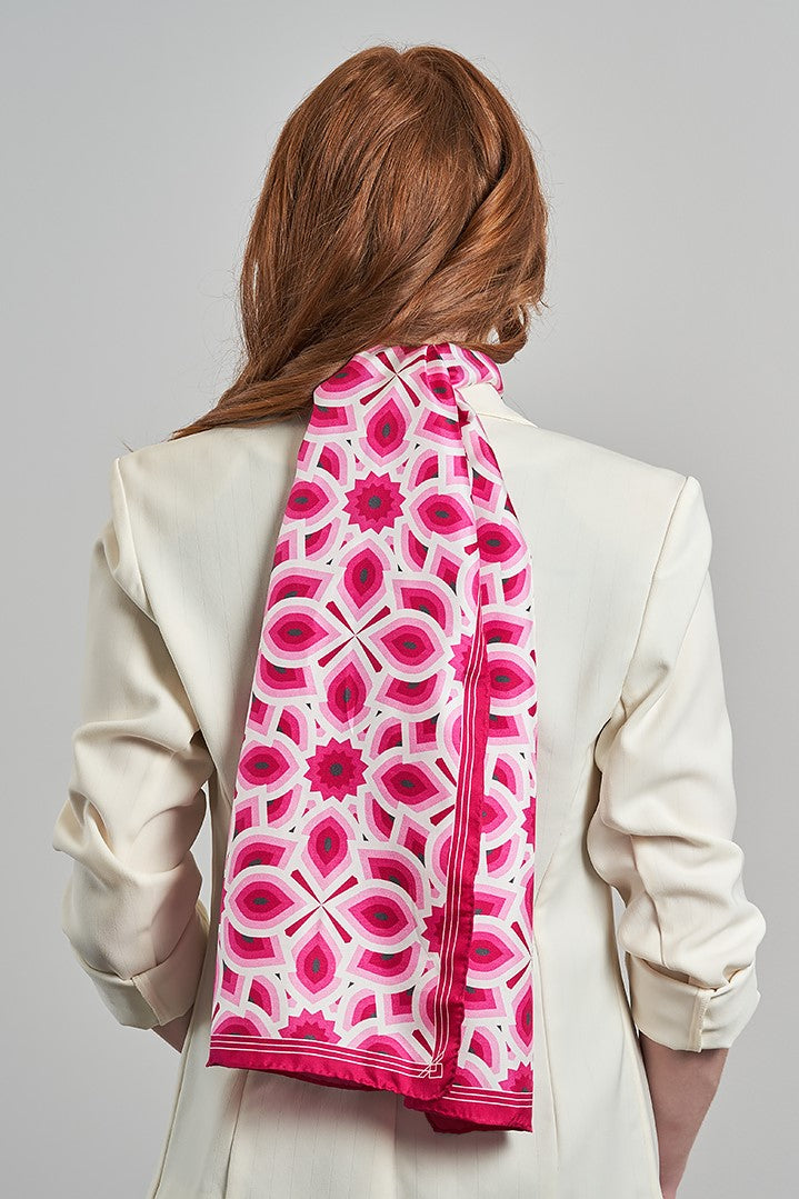 LOTUS Mandala 100% Silk Oblong Scarf in Pink White