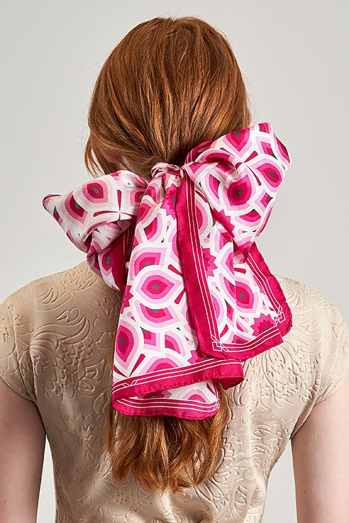 LOTUS Mandala 100% Silk Oblong Scarf in Pink White