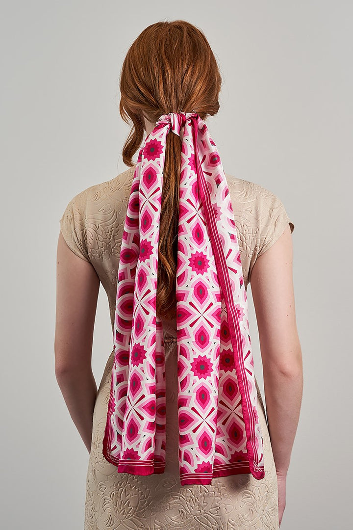 LOTUS Mandala 100% Silk Oblong Scarf in Pink White