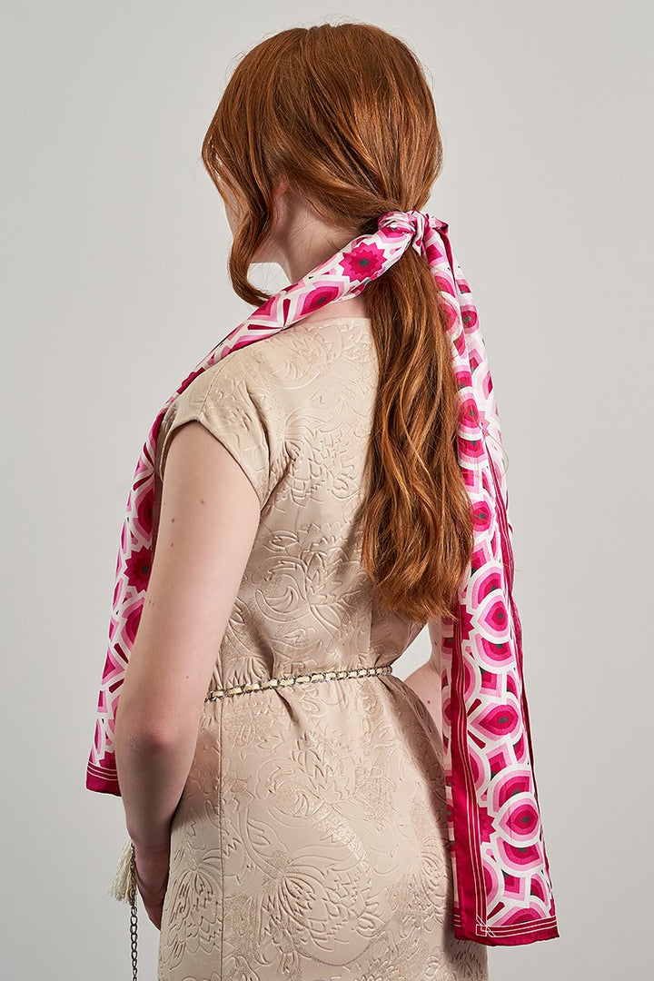 LOTUS Mandala 100% Silk Oblong Scarf in Pink White