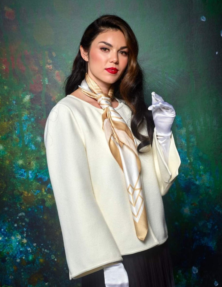 SERENITY Mandala Designer Silk Square Scarf – Beige White – Hand-Rolled Edges – Multiple Sizes