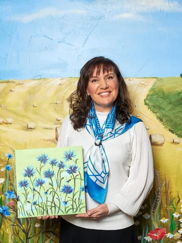 CORNFLOWERS DREAM Art-A-Porte Silk Scarf – Green and Blue