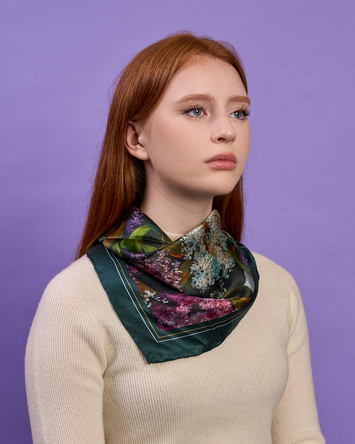 LILAC Green Purple White Luxury Designer 100% Silk Scarf by Alesia Chaika AlesiaC.com