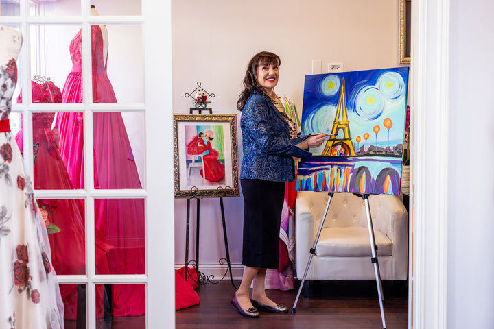 Paris Vibes Pure Silk Scarf in Royal Blue and Bright Yellow – Alesia C. Art-A-Porte Collection