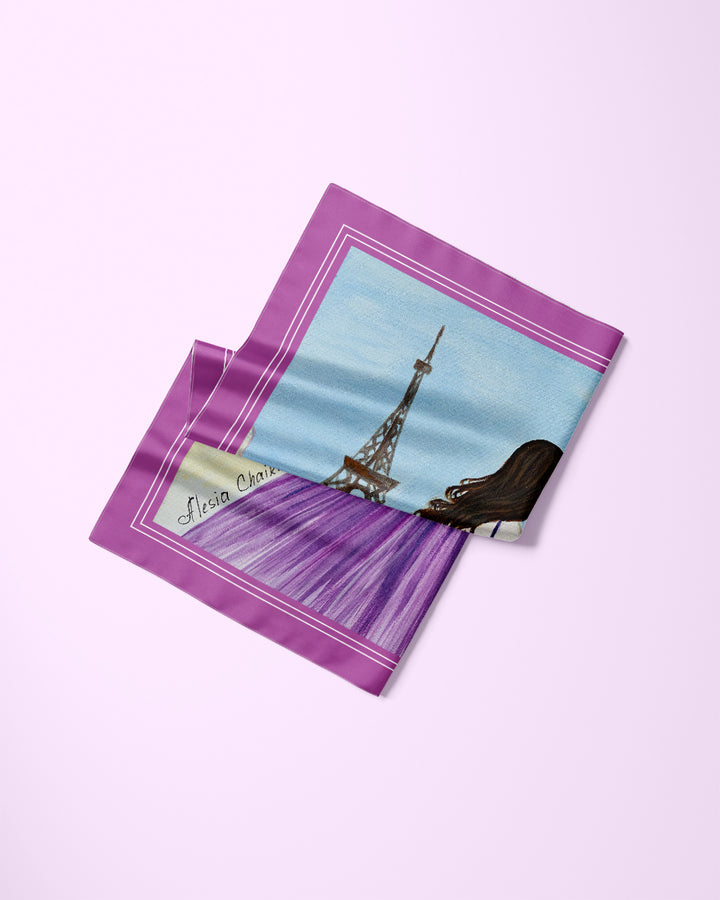 MEET ME IN PARIS Lavender Designer Silk Scarf Art A Porte by Alesia Chaika