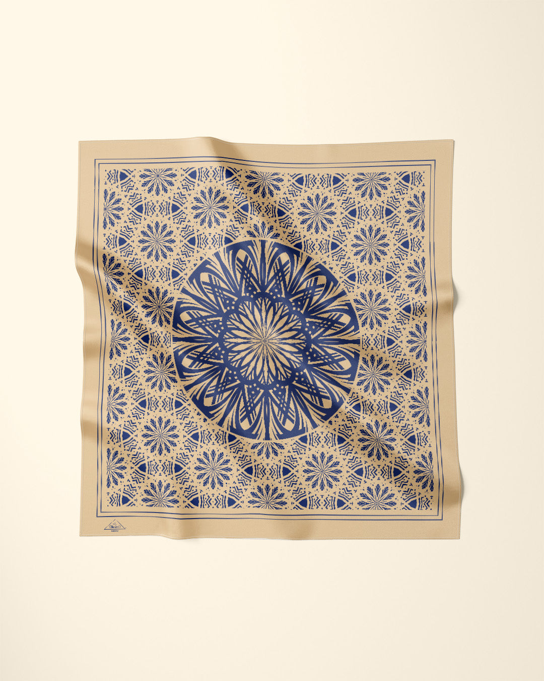 NAVY BEIGE SERENITY Mandala Designer Silk Scarf by Alesia Chaika