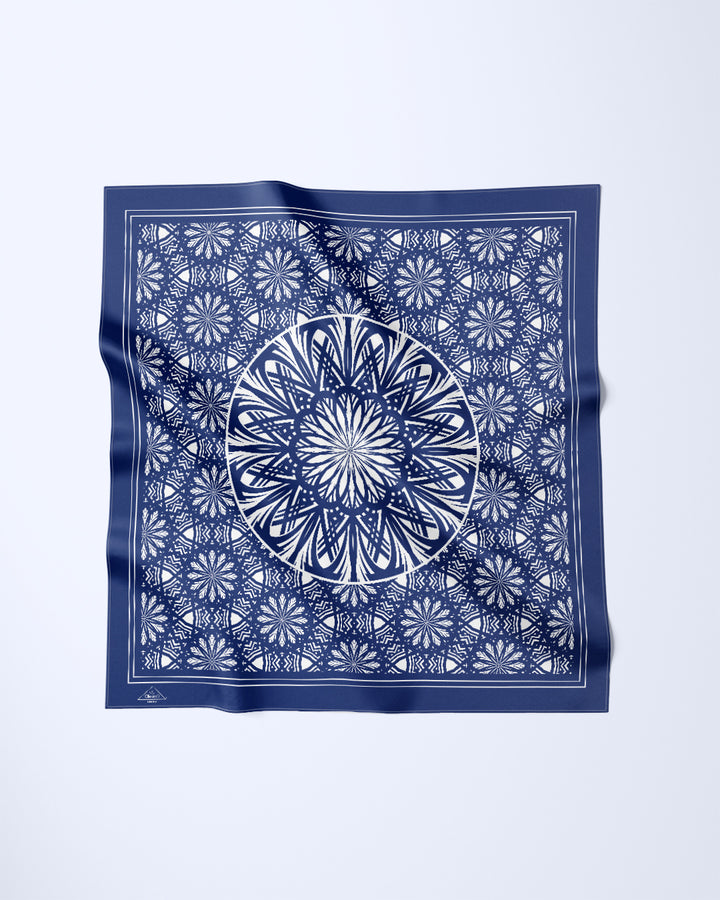 Navy Blue White Serenity Silk Pocket Square by Alesia Chaika