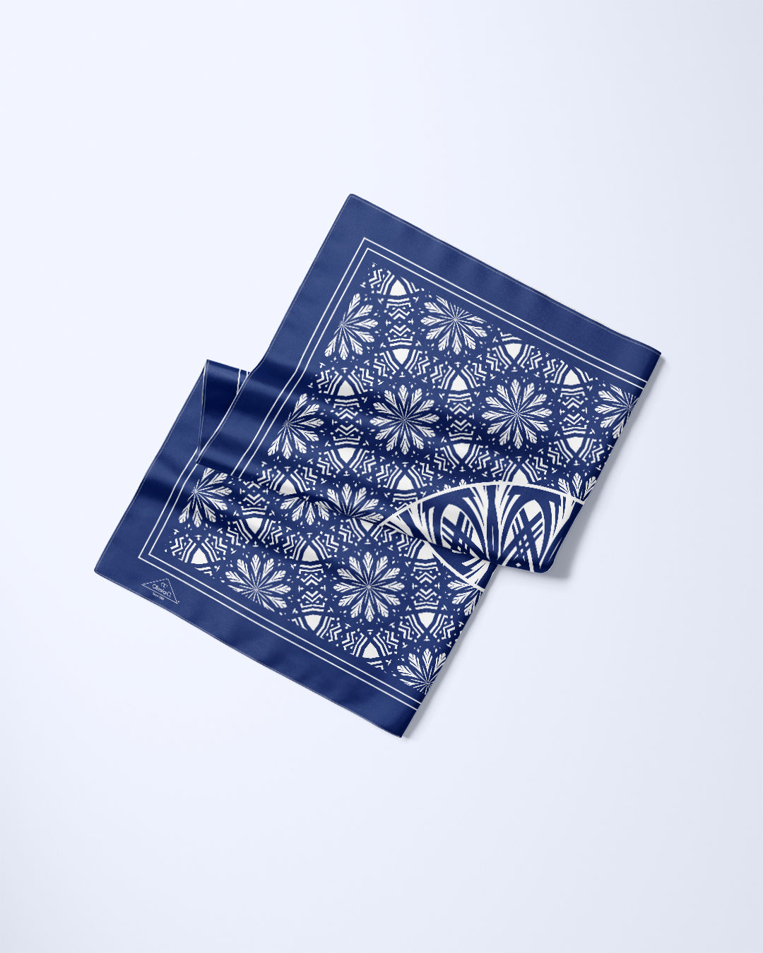 NAVY BLUE WHITE SERENITY Mandala Designer Silk Scarf by Alesia Chaika