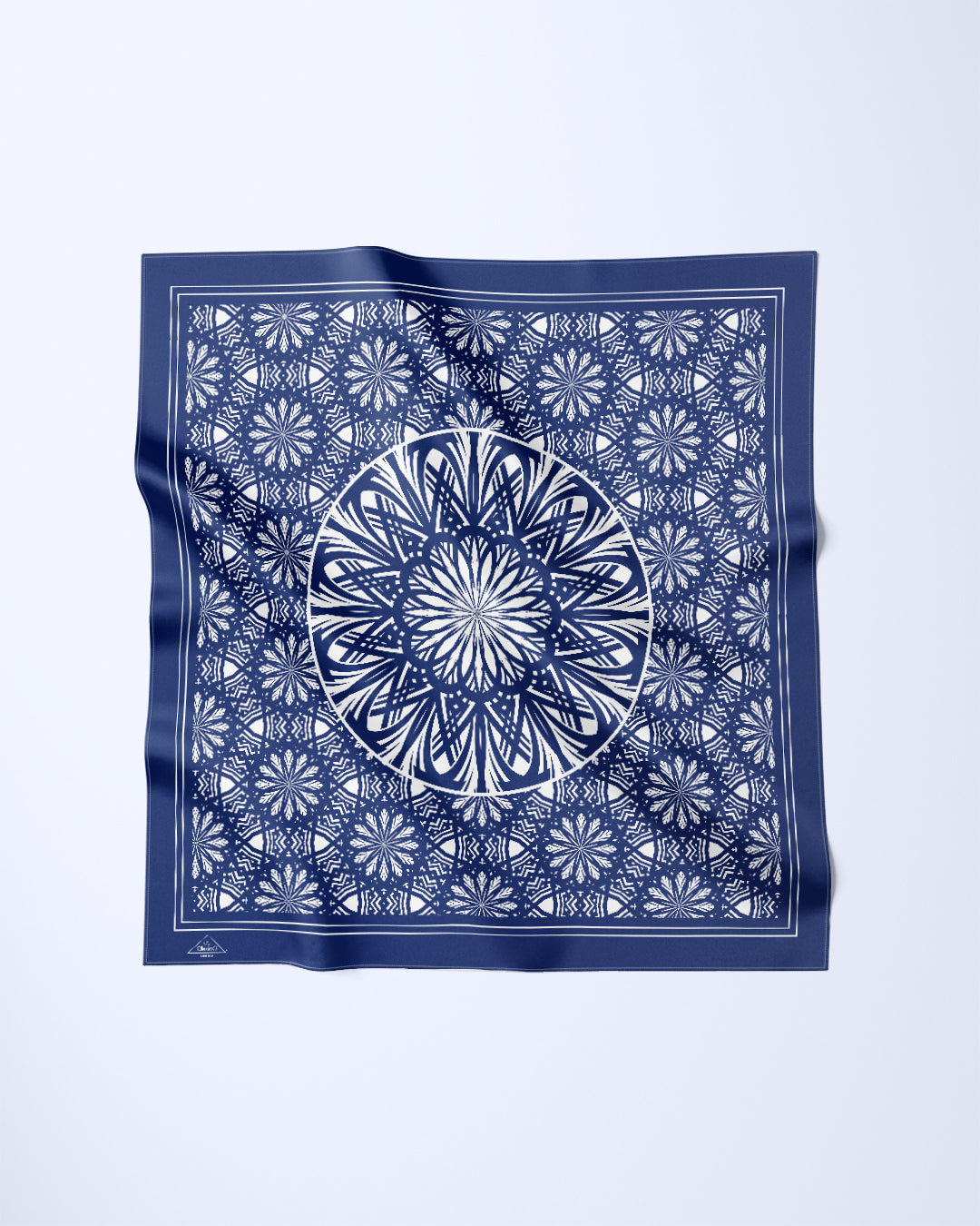 NAVY BLUE WHITE SERENITY Mandala Designer Silk Scarf by Alesia Chaika