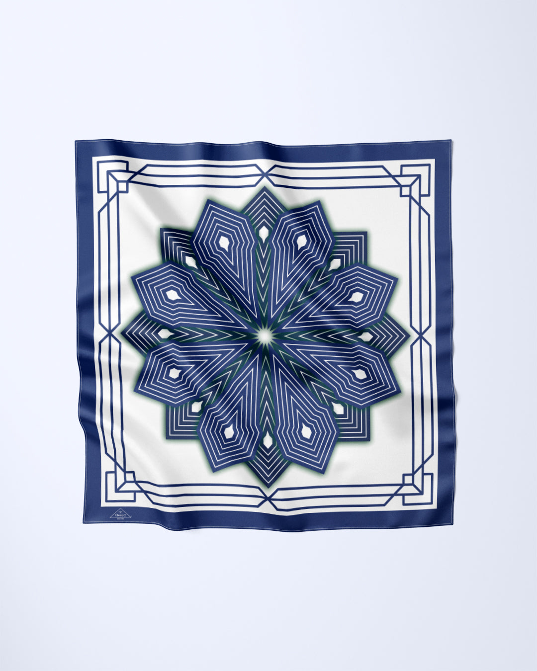 NAVY BLUE WHITE SUMATRA Mandala Designer Silk Scarf by Alesia Chaika