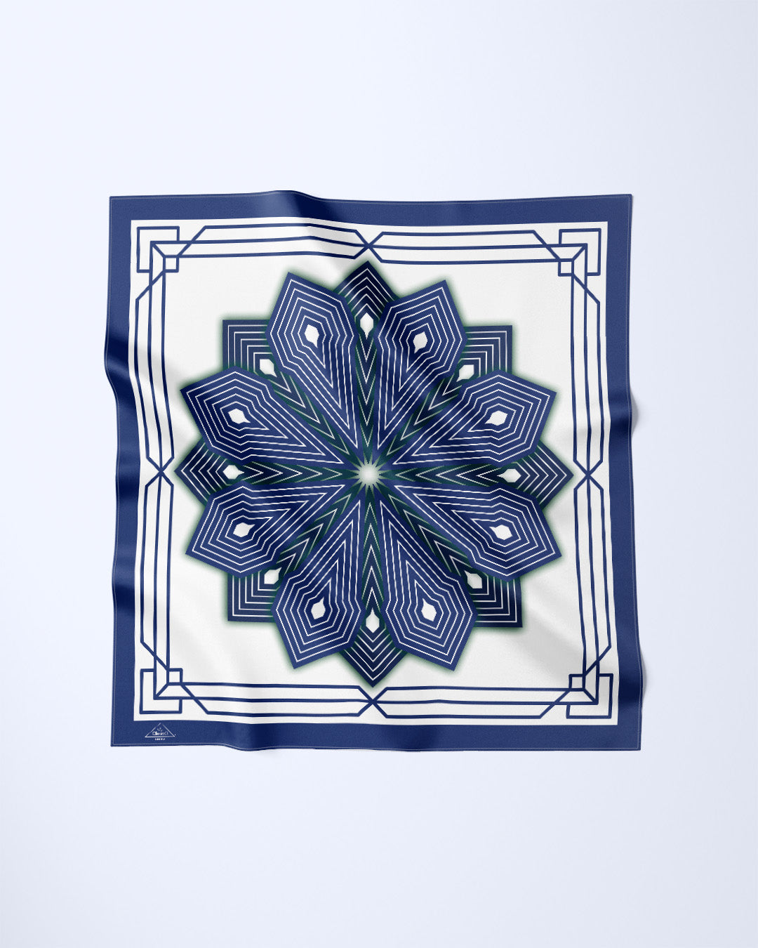 NAVY BLUE WHITE SUMATRA Mandala Designer Silk Scarf by Alesia Chaika